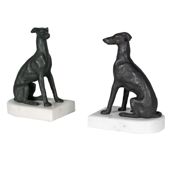 Grey Hounds on Marble Base Bookends