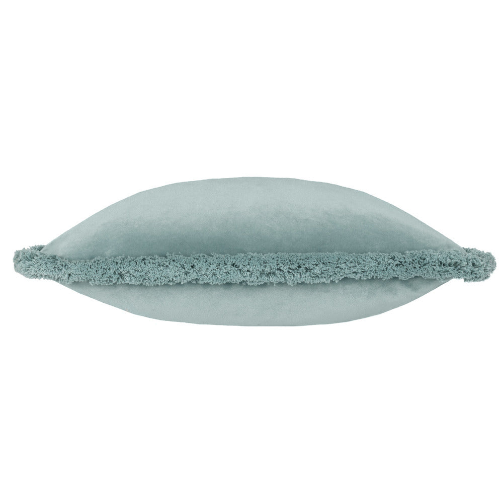 Freya Velvet Fringe Feather Filled Cushion - Duck Egg