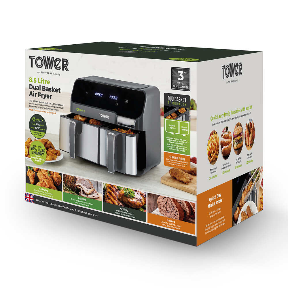 Tower Vortex Eco Dual Digital Air Fryer with 5.2L & 3.3L Drawers