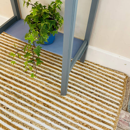 CHAKKAR PALE Hall Rug Stripe Rectangular Jute Beige White