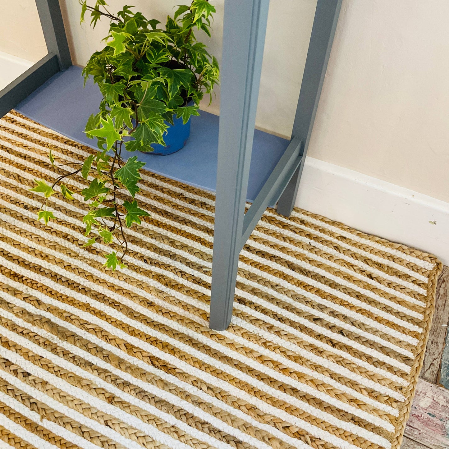 CHAKKAR PALE Hall Rug Stripe Rectangular Jute Beige White
