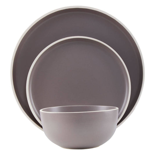 Stoneware Dinner Set Taupe with White Rim - 12 Piece