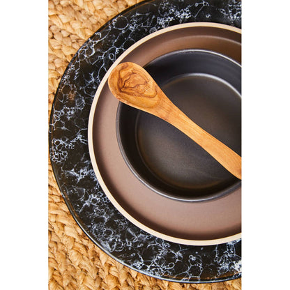 Stoneware Dinner Set Taupe with White Rim - 12 Piece