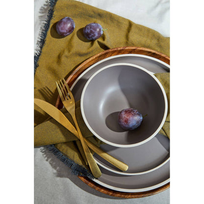 Stoneware Dinner Set Taupe with White Rim - 12 Piece