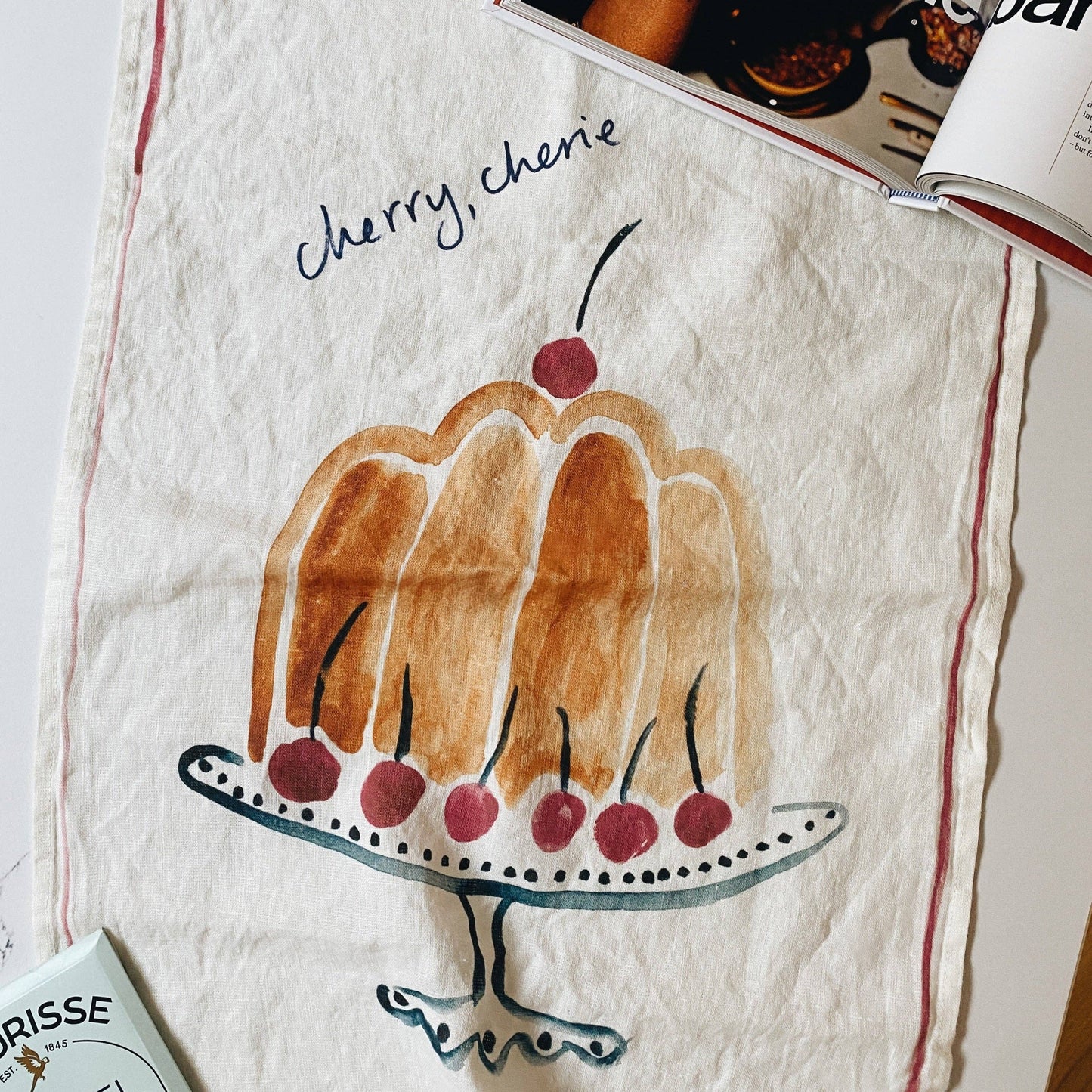Cherry Cherie Linen Teatowel