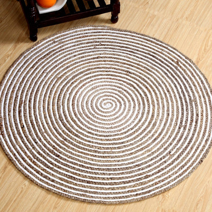 CHAKKAR PALE Hall Rug Stripe Round Braided Jute Beige White