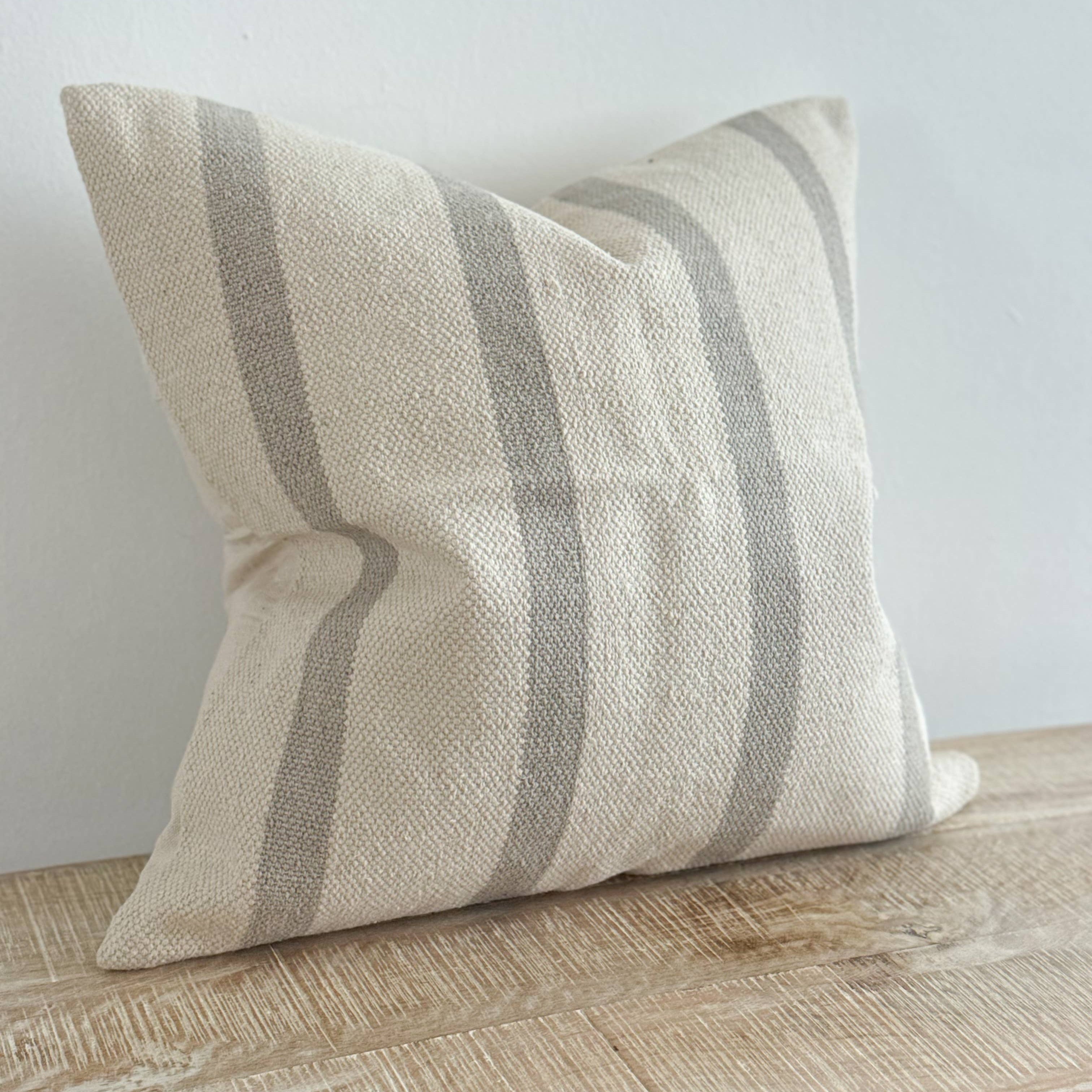 India Luxe Cotton Cushion Cover 45×45 – Grey Stripe