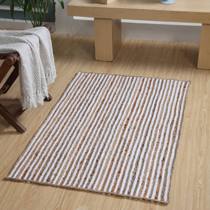 CHAKKAR PALE Hall Rug Stripe Rectangular Jute Beige White
