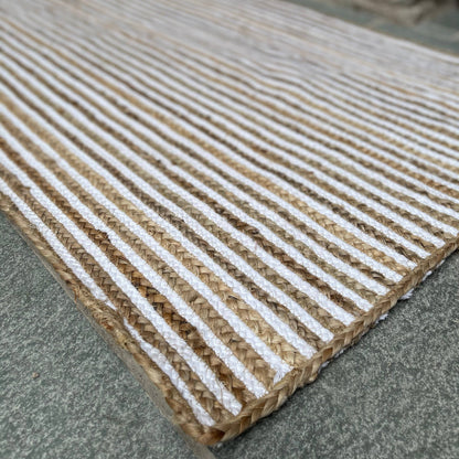 CHAKKAR PALE Hall Rug Stripe Rectangular Jute Beige White