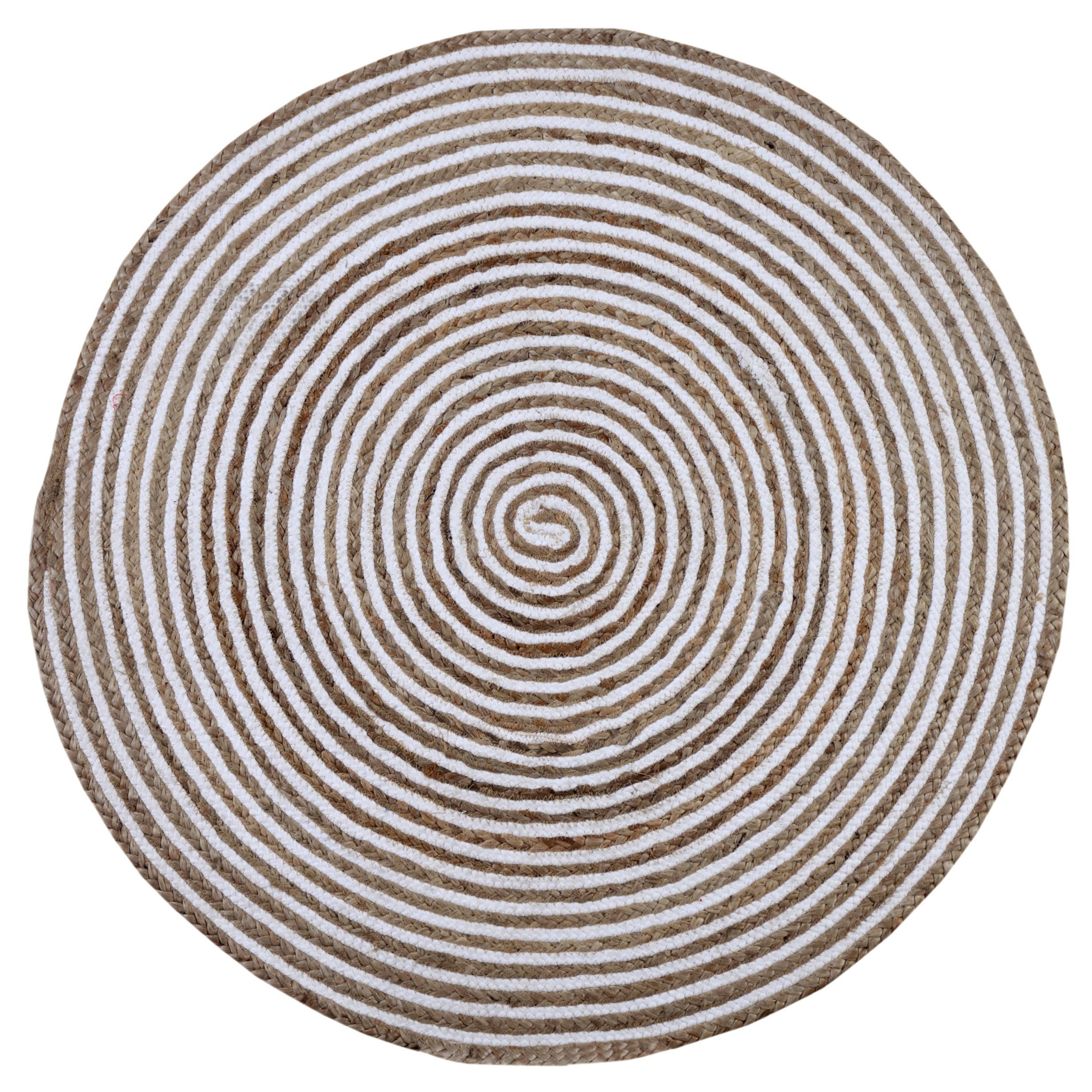 CHAKKAR PALE Hall Rug Stripe Round Braided Jute Beige White