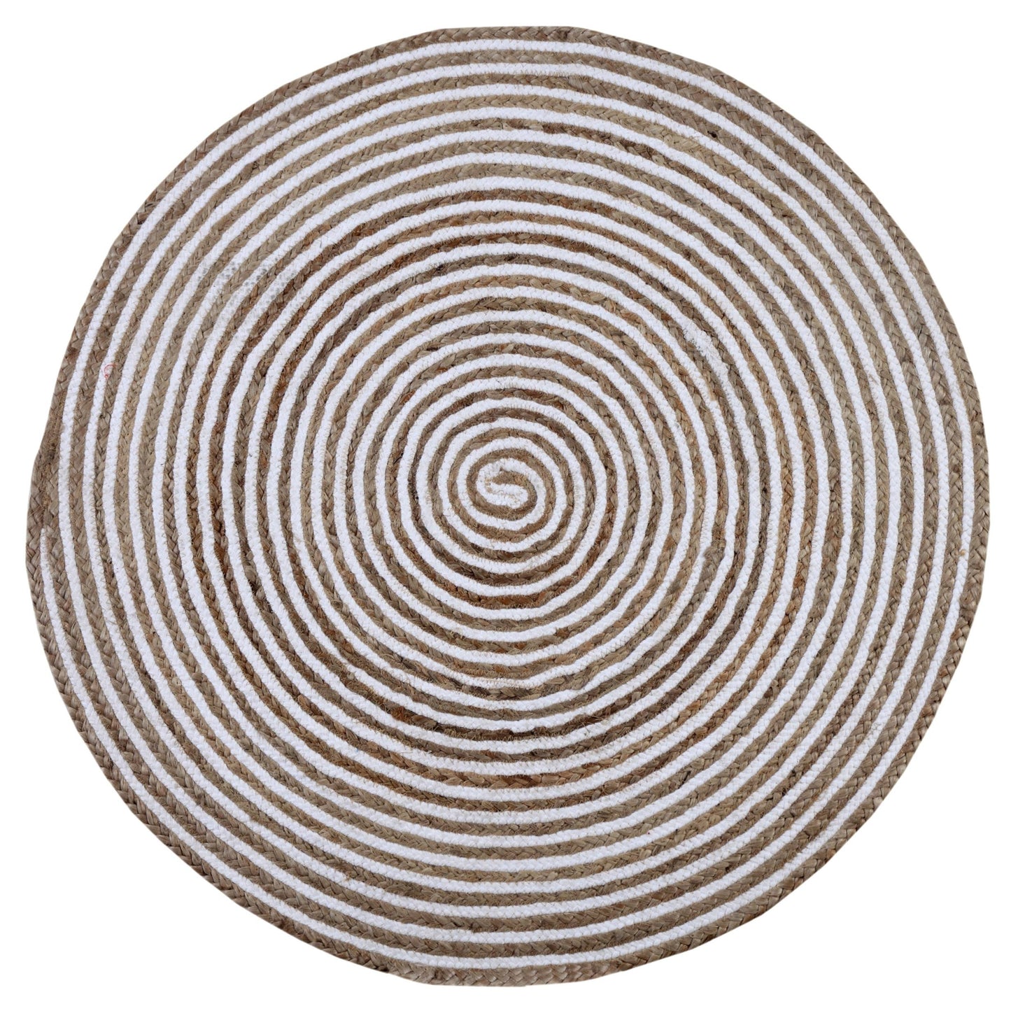 CHAKKAR PALE Hall Rug Stripe Round Braided Jute Beige White