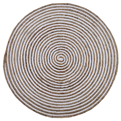 CHAKKAR PALE Hall Rug Stripe Round Braided Jute Beige White