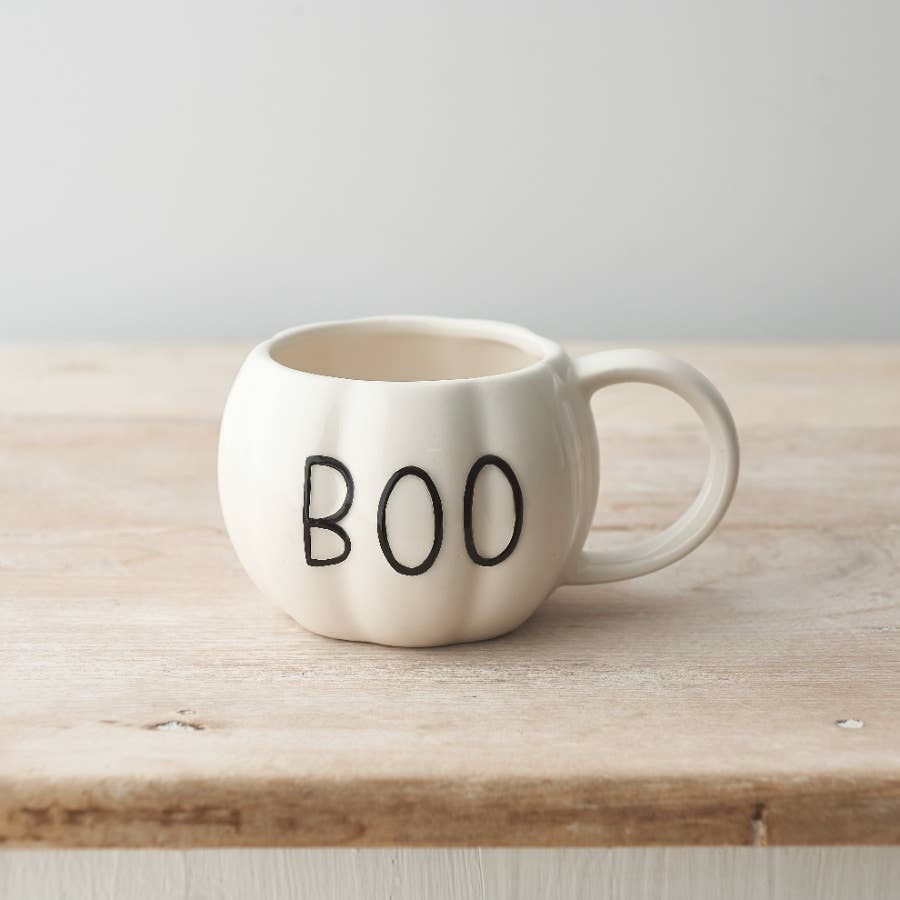 BOO Pumpkin shaped Mug, White