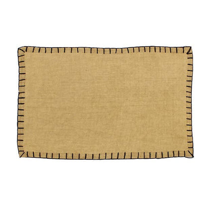 Set of 4 beige linen placemats with black stitching 45x30cm