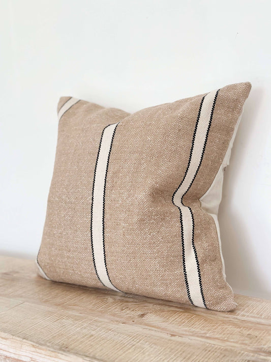 India Luxe Cotton Cushion Cover – Beige, Cream & BlacK stripe 53X53CM