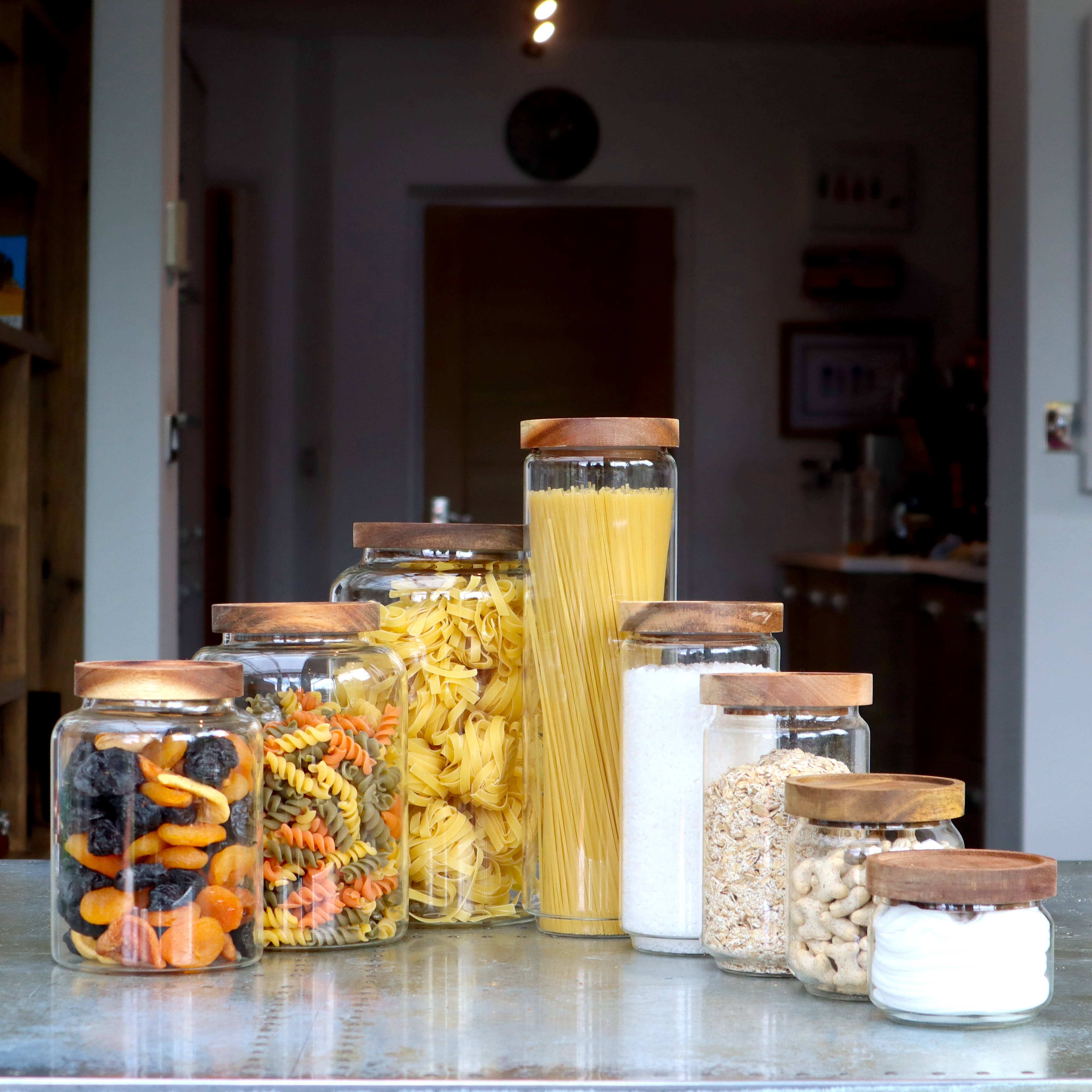 Glass Kitchen Pantry & Storage Jars with Acacia Lids
