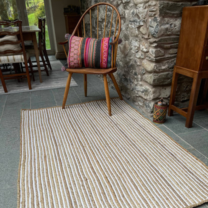 CHAKKAR PALE Hall Rug Stripe Rectangular Jute Beige White