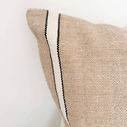India Luxe Cotton Cushion Cover – Beige, Cream & Black Stripe 53x53cm