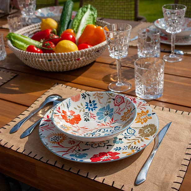 Set of 4 beige linen placemats with black stitching 45x30cm