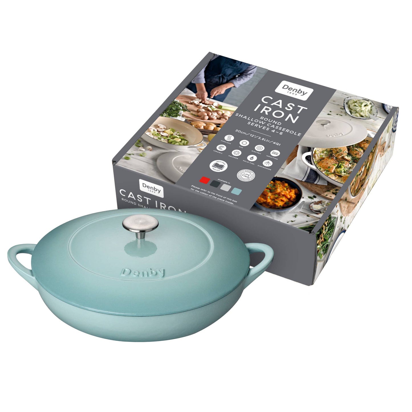 Denby Pavilion Cast Iron 30cm Shallow Casserole Dish