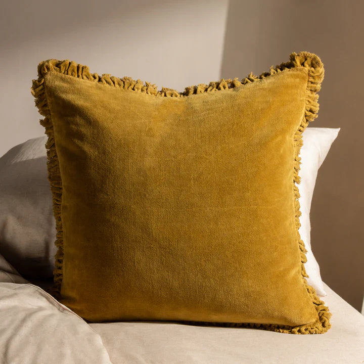 Bertie Washed Cotton Velvet Cushion Cover Saffron