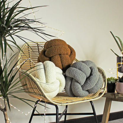Boucle Knot Fleece Cushion Ecru