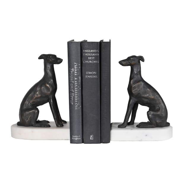 Grey Hounds on Marble Base Bookends