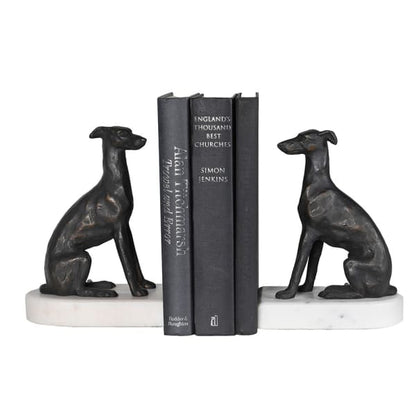 Grey Hounds on Marble Base Bookends