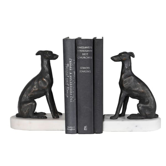 Grey Hounds on Marble Base Bookends