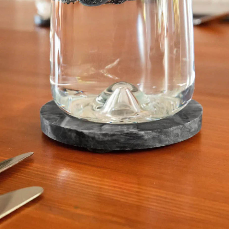 Round Black Marble Coasters -  Set of 6