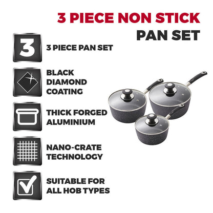 Tower Precision Non Stick Saucepan Set - 3 Piece