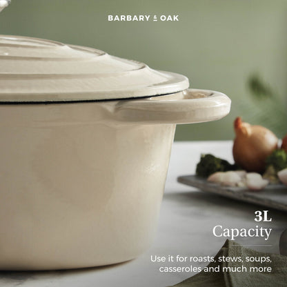 Barbary & Oak Foundry Oval 29cm Cast Iron Casserole Pot - Cream