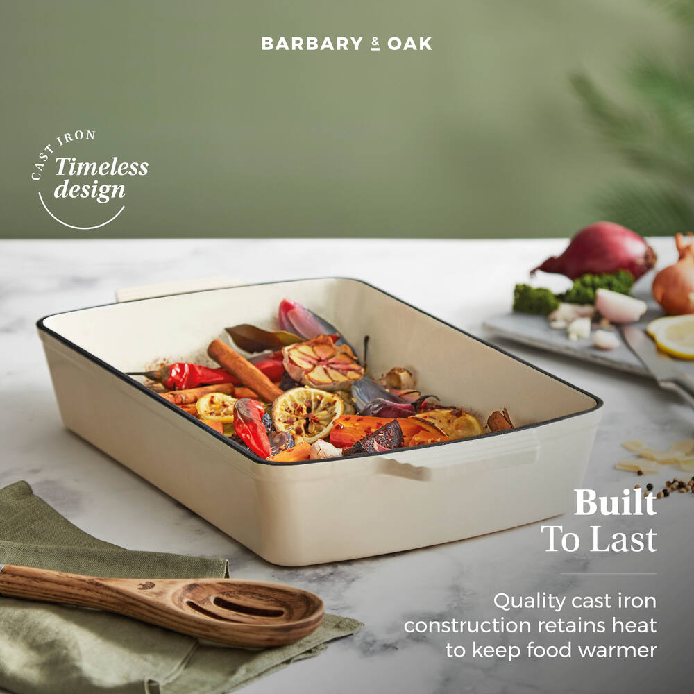 Barbary & Oak Foundry 39cm Cast Iron Roaster - Cream