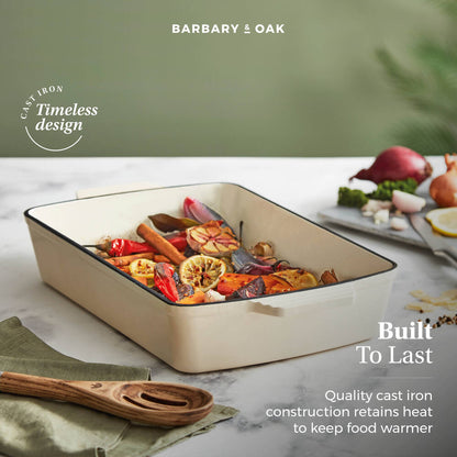 Barbary & Oak Foundry 39cm Cast Iron Roaster - Cream