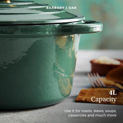 Barbary & Oak Foundry 24cm Cast Iron Casserole Pot - Green
