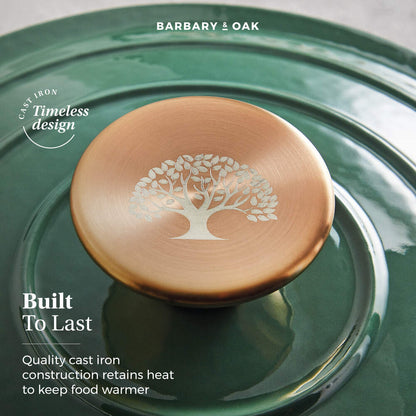 Barbary & Oak Foundry Oval 29cm Cast Iron Casserole Pot - Green