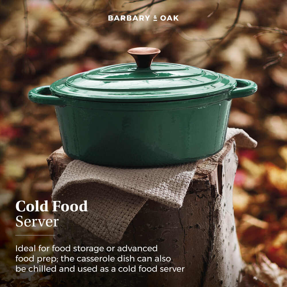 Barbary & Oak Foundry Oval 29cm Cast Iron Casserole Pot - Green