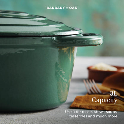 Barbary & Oak Foundry Oval 29cm Cast Iron Casserole Pot - Green