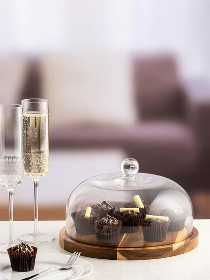 Wooden Board with Glass Dome Cloche 26cm