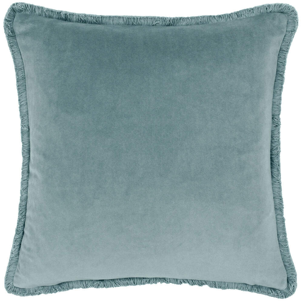 Freya Velvet Fringe Feather Filled Cushion - Duck Egg
