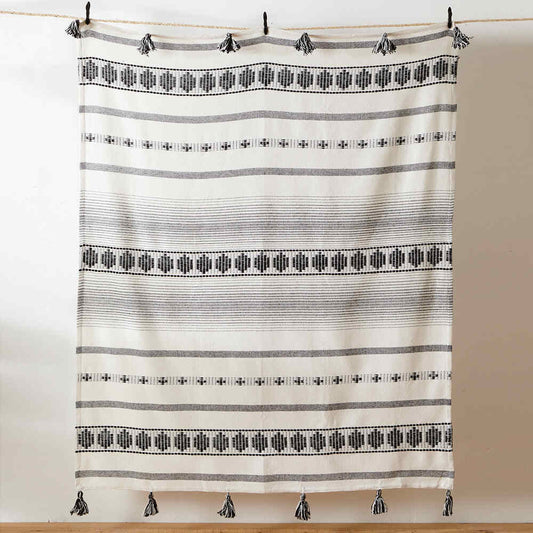 Pangea Throw Boho Design Contrasting Tassels - Black
