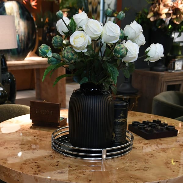 Hand Blown Amber Glass Ribbed Vase