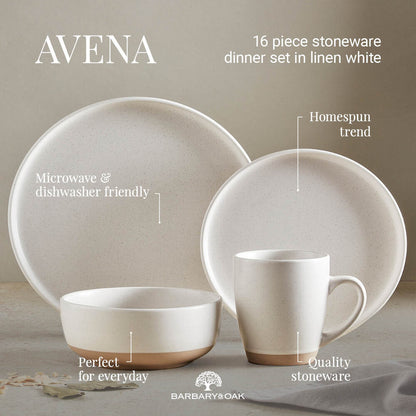 Barbary Oak Avena 16 Piece Dinnerware Set - Natural