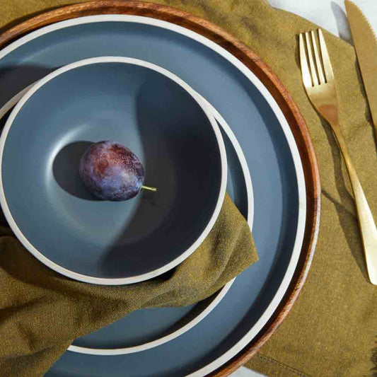 Stoneware Dinner Set Grey with White Rim - 12 Piece