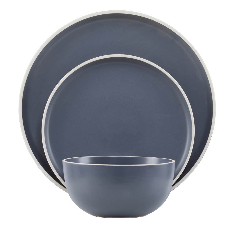 Stoneware Dinner Set Grey with White Rim - 12 Piece