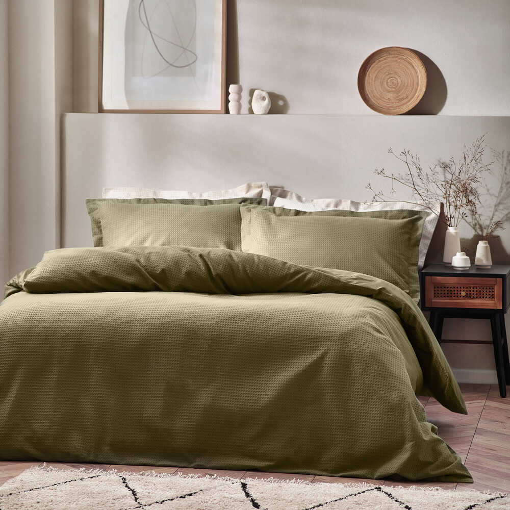 Waffle Duvet Cover Set - Olive