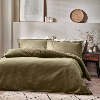 Waffle Duvet Cover Set - Olive