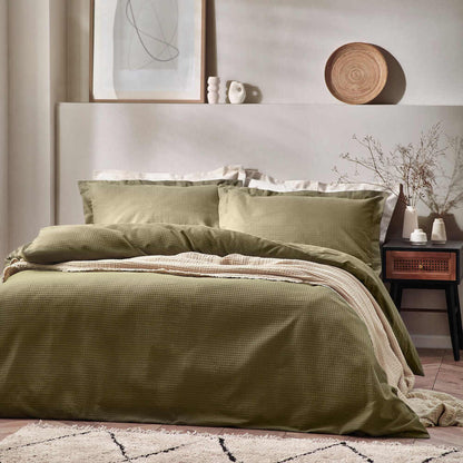 Waffle Duvet Cover Set - Olive