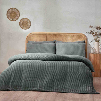 Chunky Waffle Duvet Cover Set - Charcoal