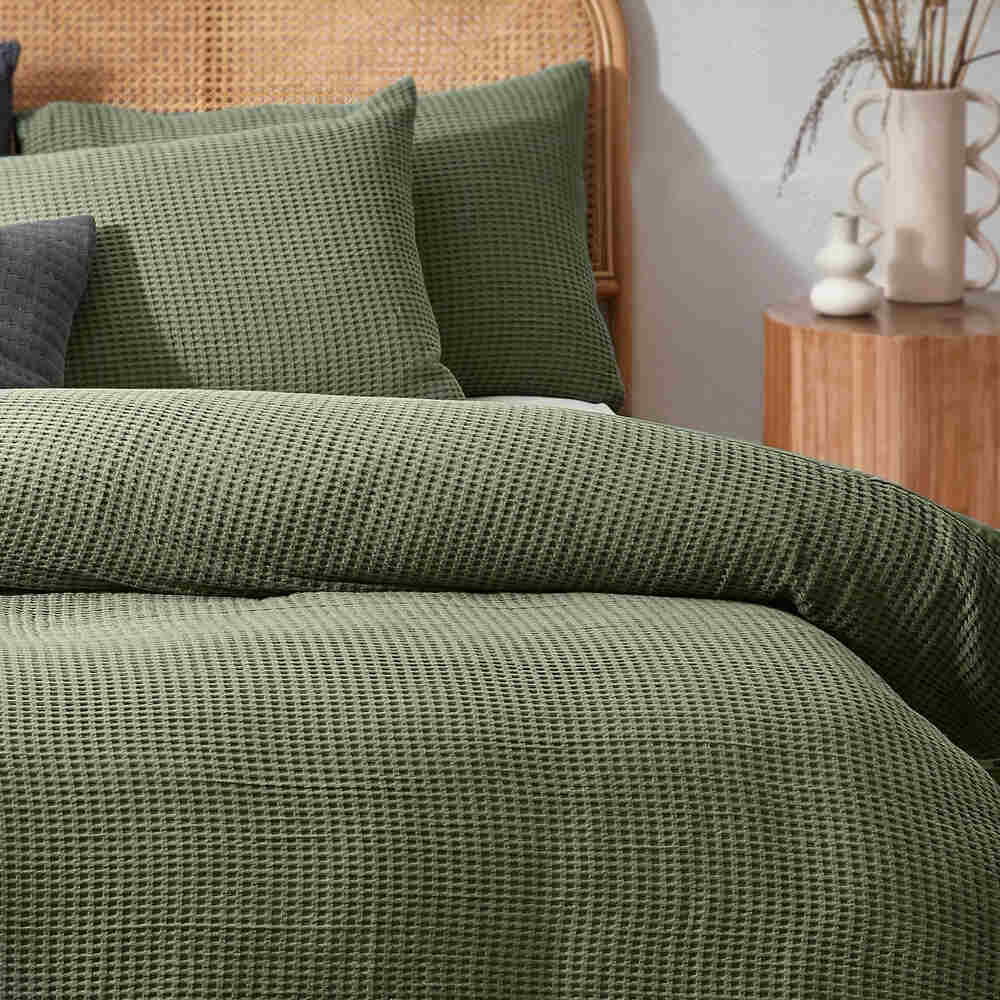 Chunky Waffle Duvet Cover Set - Olive